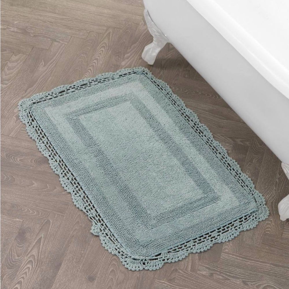 Laura Ashley Absorbent Bath Mat Reversible Crochet 100% Cotton 21x34 Aqua Blue